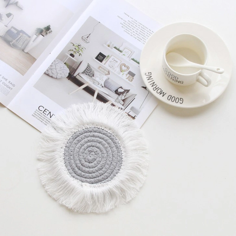 Northern Europe Macrame Cup Pad Bohemia Tablecloth Table Mat Pure Handmade Cotton Braid Non-Slip Insulation Coaster for Kitchen
